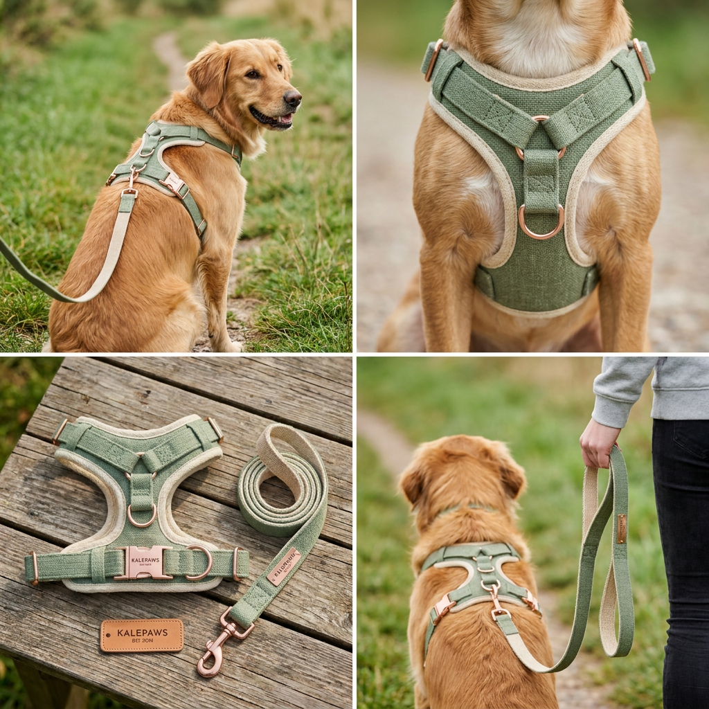 🥬 KalePaws™ Eco-Hemp Anti-Pull Comfort Harness & Leash Set